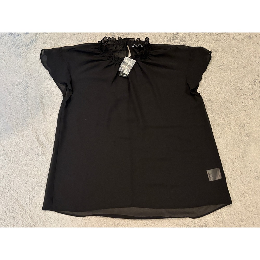 Express Black Ruffle Neck Chiffon Flutter Sleeve Blouse Top Medium NEW